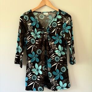 Kim Rogers Floral Blouse - Blue and Brown